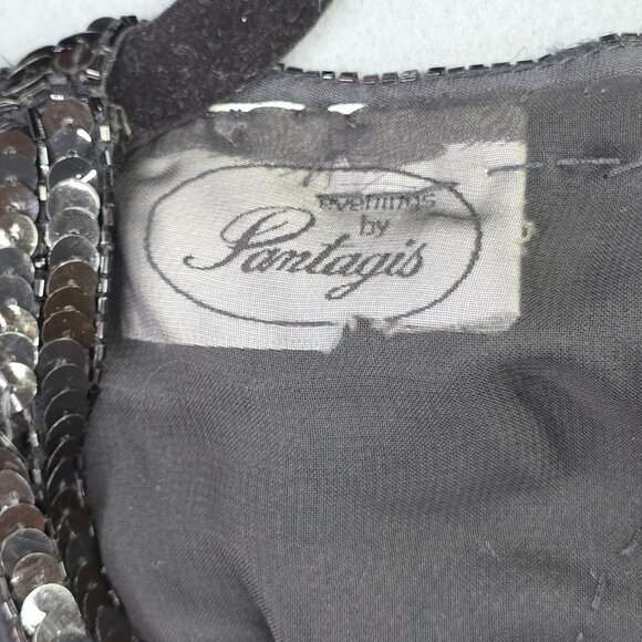 Vintage Pantagis Dress Womens Medium Black Silk Sequin Beaded Art Deco 80s Glam - Picture 3 of 14